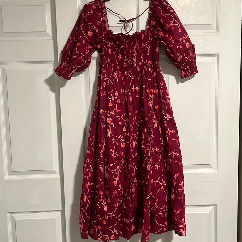 HILL HOUSE nap dress Nesli burgundy floral size M